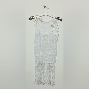 Beach Bunny White Fringe Cover up Tie Straps XS